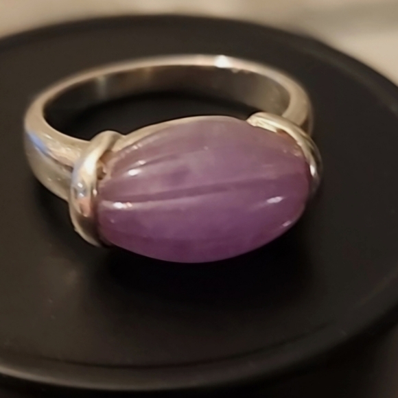 Lavender Jade East West Silver 925 Ring Size 8 - Picture 3 of 8